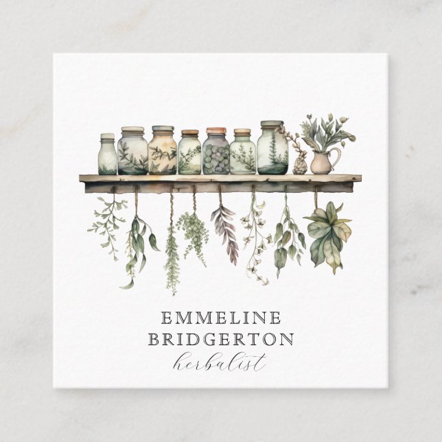 Watercolor Herbalist Apothecary Square Business Card (Front)