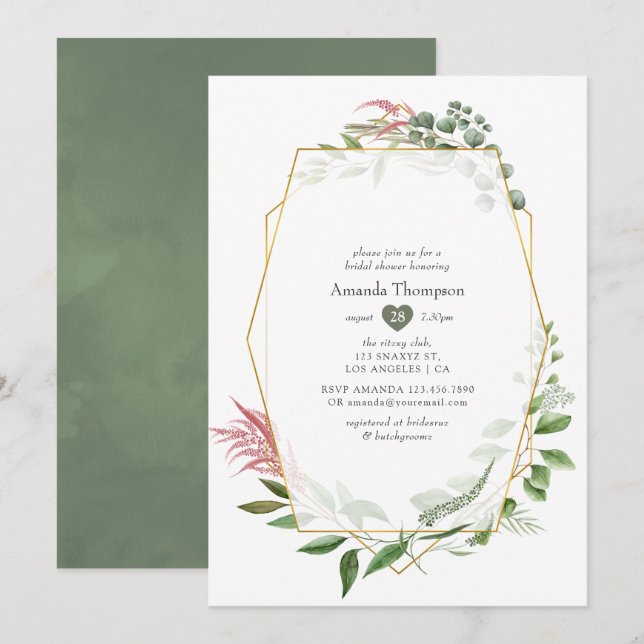 Watercolor Herbarium Geometric Bridal Shower Invitation (Front/Back)