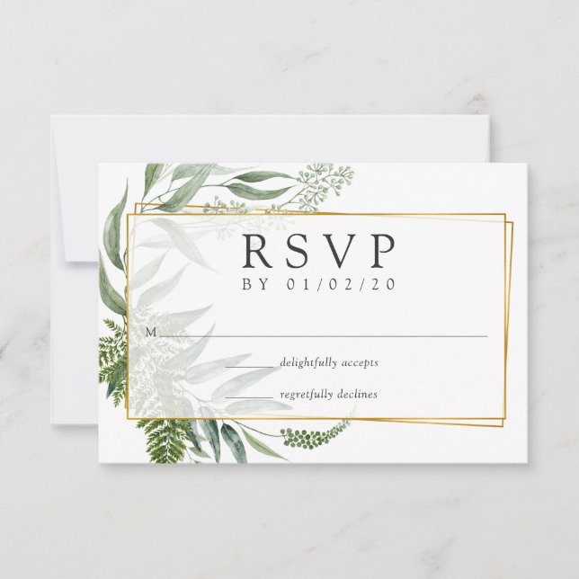Watercolor Herbarium Geometric Wedding RSVP Card (Front)