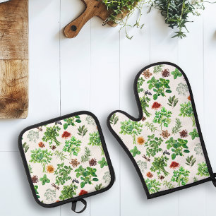 Watercolor Herbs and Spices  Oven Mitt & Pot Holder Set