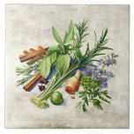 Watercolor Herbs Faux Texture  Tile<br><div class="desc">Rustic watercolor graphic design of herbs & cinnamon sticks.  A vintage country look.  Perfect for your country French or cottage farmhouse kitchen.</div>