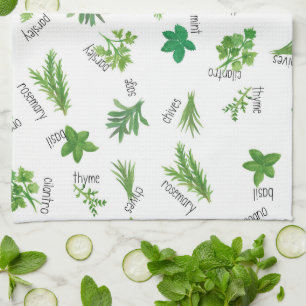 Watercolor Herbs Kitchen Hand Towel