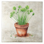 Watercolor Herbs Rustic Design Tile<br><div class="desc">Rustic watercolor graphic design of watercolor herbs in a country pot. Perfect for your country French or cottage farmhouse kitchen. Faux texture background.</div>
