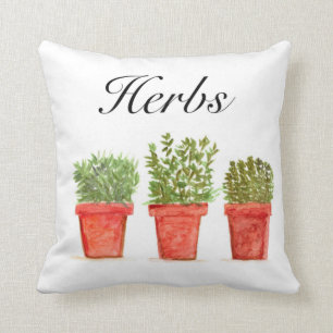 Watercolor Herbs Thyme Rosemary Oregano Plants Pot Cushion