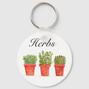 Watercolor Herbs Thyme Rosemary Oregano Plants Pot Key Ring