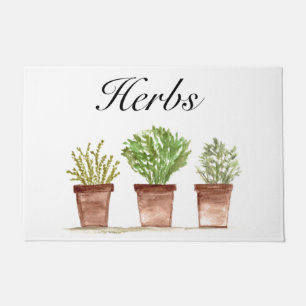 Watercolor Herbs Thyme Rosemary Parsley Plants Pot Doormat