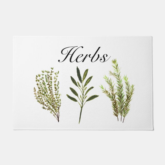 Watercolor Herbs Thyme Rosemary Sage Plants Doormat (Front)