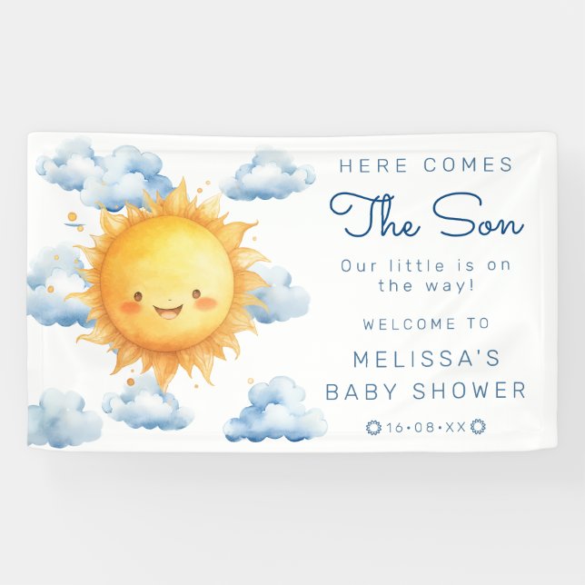  Watercolor Here Comes the Son Baby Shower Banner (Horizontal)