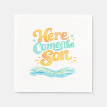 Watercolor Here Comes the Son Baby Shower Napkins