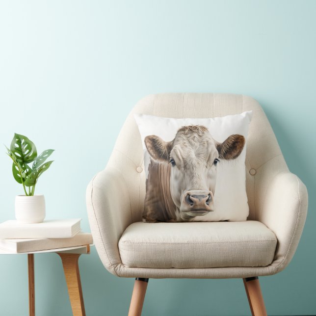 Watercolor Hereford Cow Portrait Cushion (Chair)