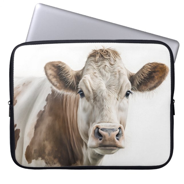 Watercolor Hereford Cow Portrait Laptop Sleeve (Front)