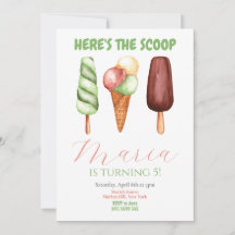 Watercolor Here's the scoop Birthday Invitation