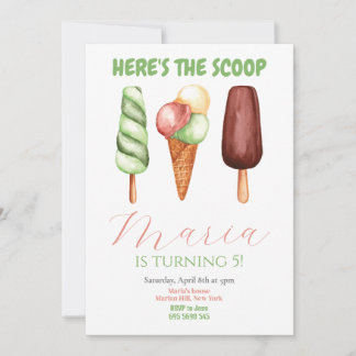 Watercolor Here's the scoop Birthday Invitation