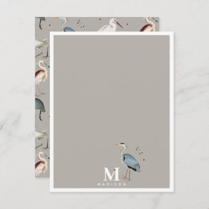Watercolor Heron Bird Egret Nature Monogrammed Card