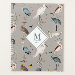 Watercolor Heron Bird Egret Nature Monogrammed Planner
