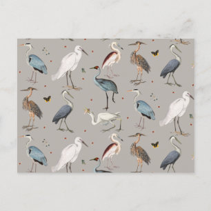 Watercolor Heron Bird Egret Nature Pattern Holiday Postcard