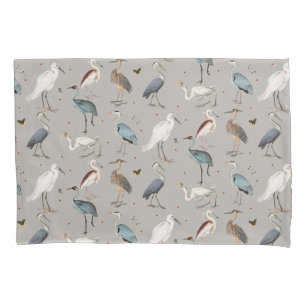Watercolor Heron Bird Egret Nature Pattern Pillowcase
