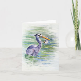 Watercolor Heron Fishing Note Card
