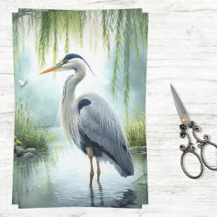 Watercolor Heron Weeping Willows Decoupage Tissue Paper