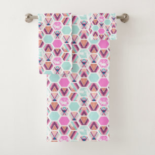 Watercolor Hexagon Pattern Bath Towel Set
