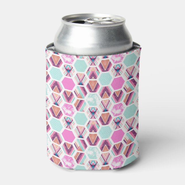 Watercolor Hexagon Pattern Can Cooler (Can Front)