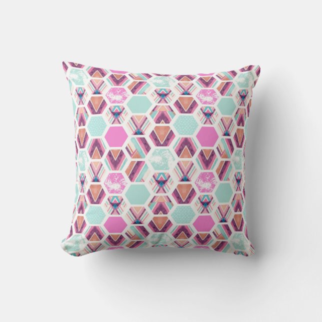 Watercolor Hexagon Pattern Cushion (Front)