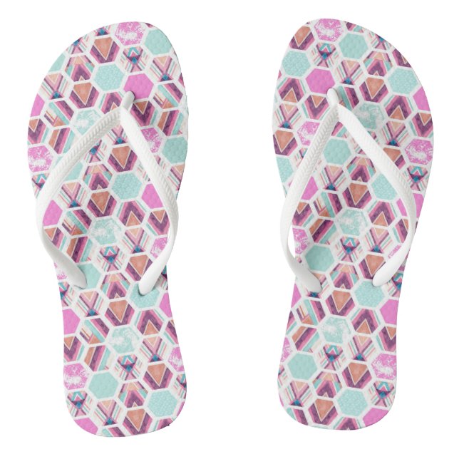 Watercolor Hexagon Pattern Flip Flops (Footbed)