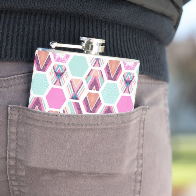 Watercolor Hexagon Pattern Hip Flask (In Situ)