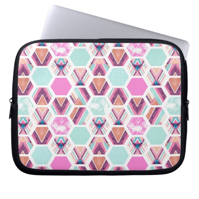 Watercolor Hexagon Pattern Laptop Sleeve (Front)