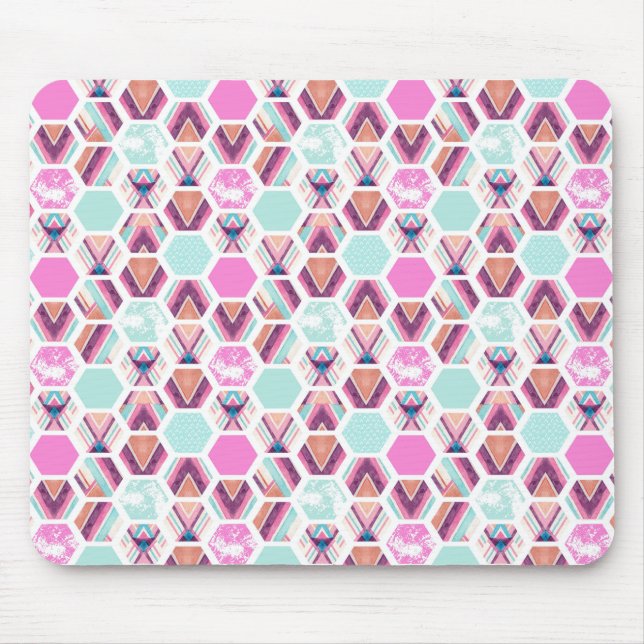 Watercolor Hexagon Pattern Mouse Mat (Front)