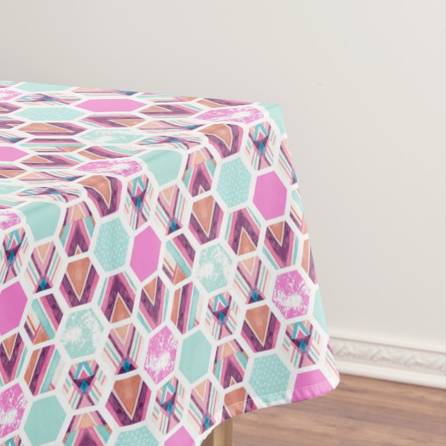 Watercolor Hexagon Pattern Tablecloth (In Situ)