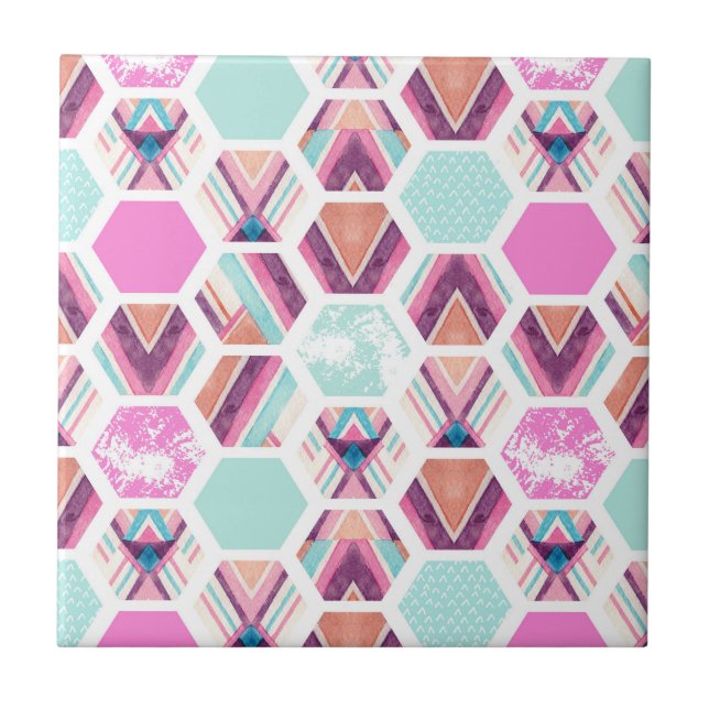 Watercolor Hexagon Pattern Tile (Front)