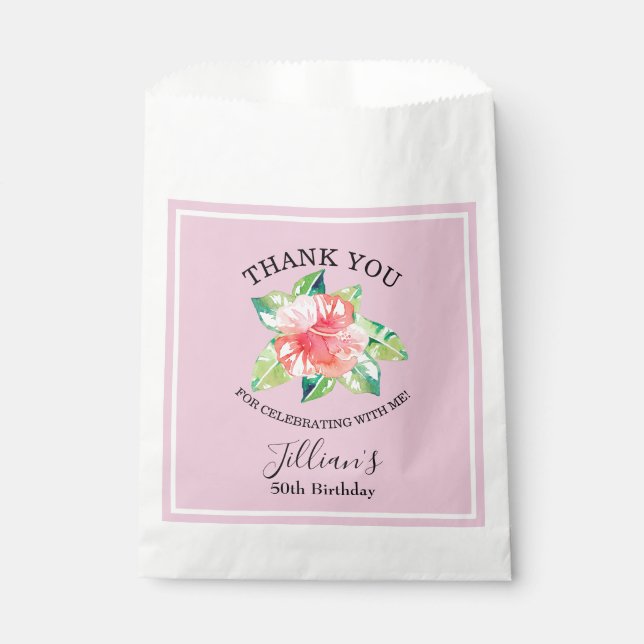 Watercolor Hibiscus Birthday Favour Bags (Front)