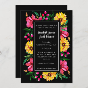 Watercolor Hibiscus & Dahlias Virtual Wedding Invitation