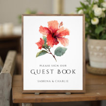 Watercolor Hibiscus Flower Wedding Guest Book Sign