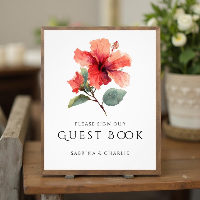 Watercolor Hibiscus Flower Wedding Guest Book Sign (Creator Uploaded)