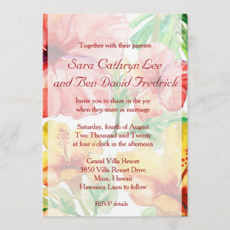 Watercolor Hibiscus Flowers Wedding Invitation