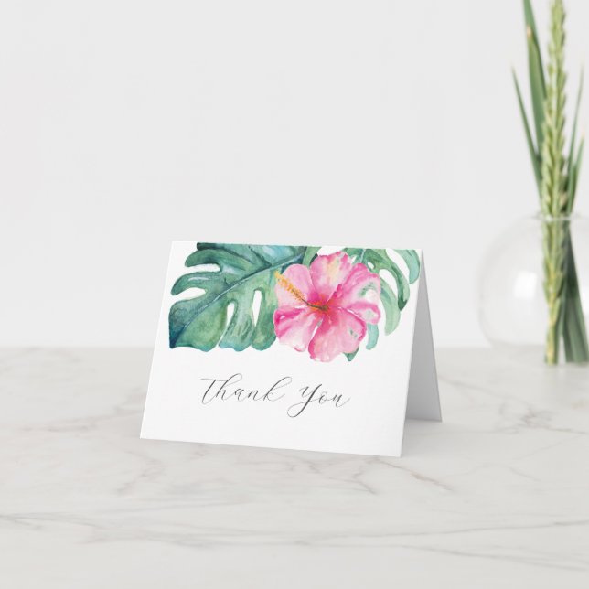 Watercolor Hibiscus Funeral Thank You Cards (Front)