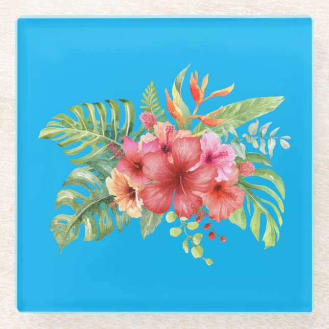 Watercolor Hibiscus Glass Coaster (Front)
