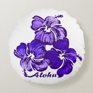 Watercolor Hibiscus Hawaiian Floral Reversible Round Cushion