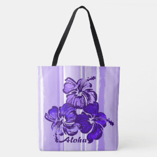 Watercolor Hibiscus Hawaiian Reversible Beach Bag