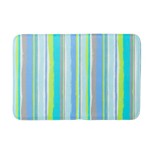 Watercolor Hibiscus Hawaiian Stripe Bath Mat