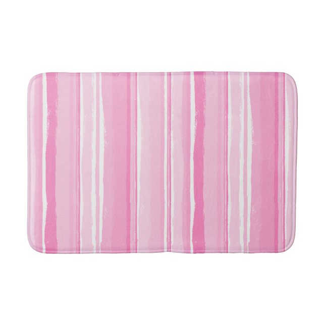 Watercolor Hibiscus Hawaiian Stripe Bath Mat (Front)