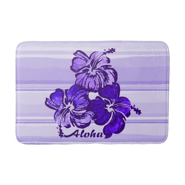 Watercolor Hibiscus Hawaiian Tropical Bath Mat (Front)
