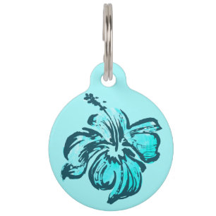 Watercolor Hibiscus Hawaiian Tropical Pet Tag