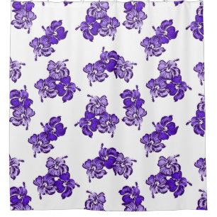 Watercolor Hibiscus Hawaiian Tropical Shower Curtain