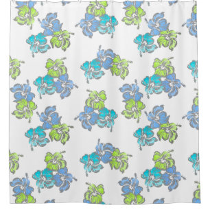 Watercolor Hibiscus Hawaiian Tropical Shower Curtain