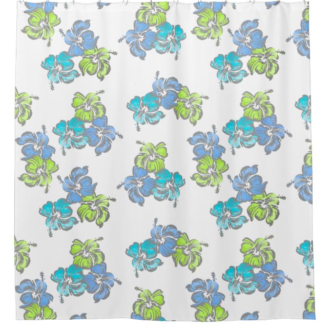 Watercolor Hibiscus Hawaiian Tropical Shower Curtain (Front)
