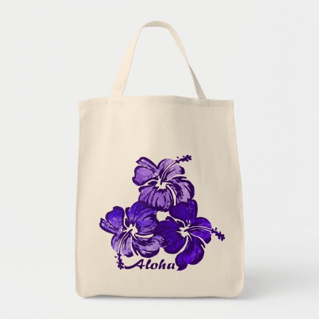 Watercolor Hibiscus Hawaiian Tropical Tote Bag (Front)