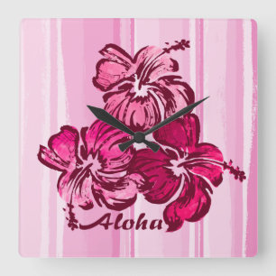 Watercolor Hibiscus Hawaiian Wall Clocks